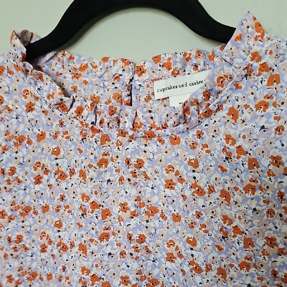 Cupcakes & Cashmere Lavender and Orange Ditzy Floral Long Sleeve Blouse Large - Picture 2 of 9